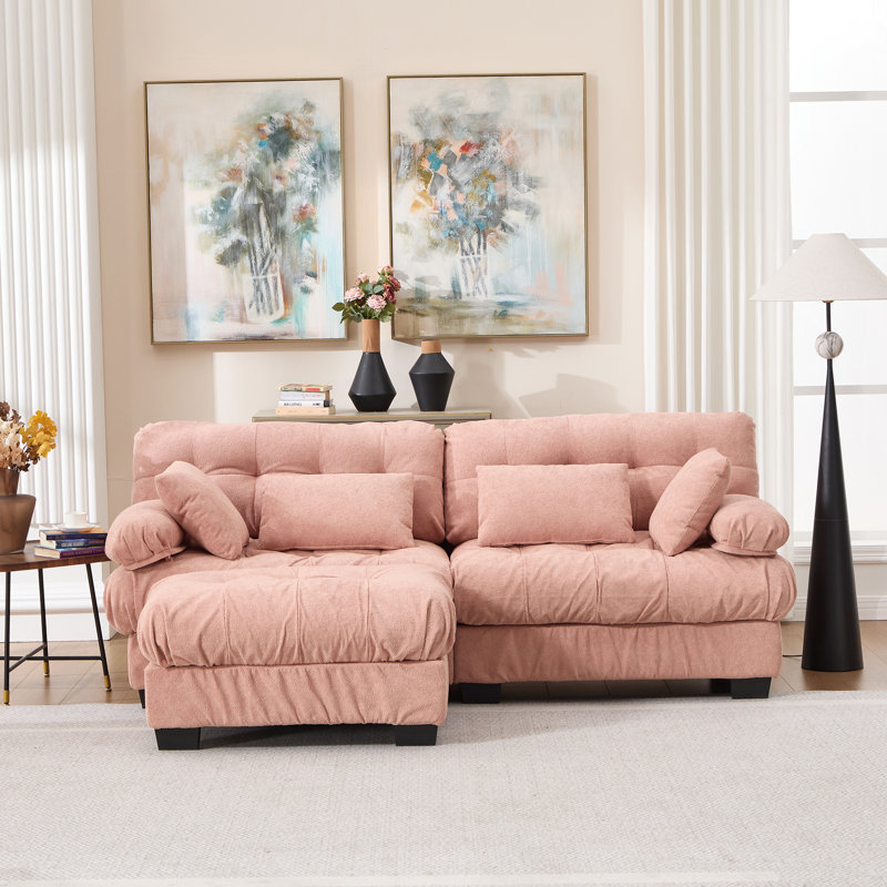 Canapé modulaire avec assise profonde et repose-pieds, Pink