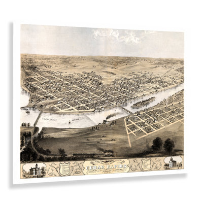 " 1868 Cedar Rapids & Kingston City Iowa Map Poster Wall Art "