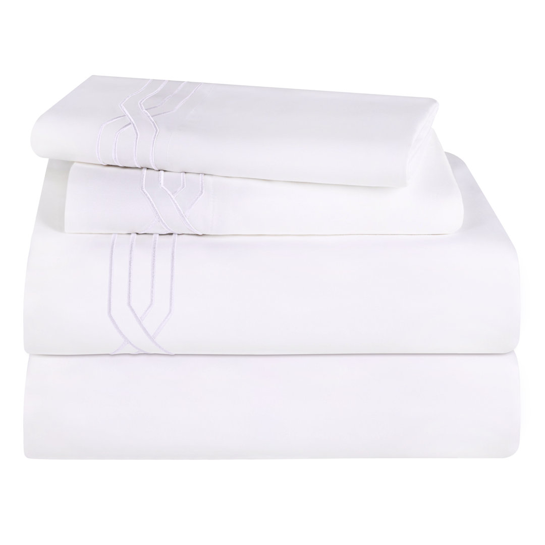 Geometric Embroidered Scroll 1200 Thread Count Certified Egyptian Cotton Bed Sheet Set Superior