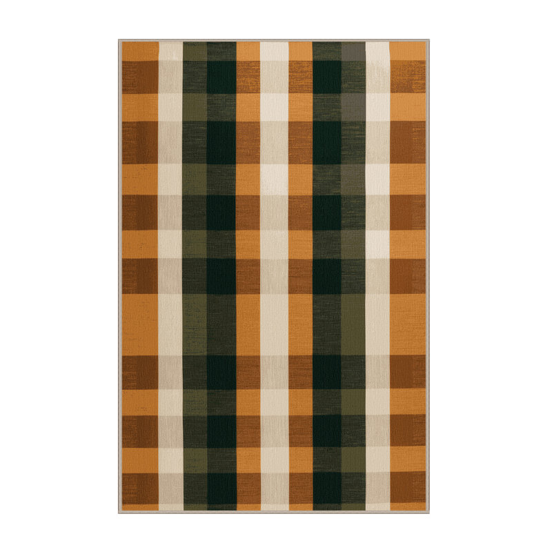 Machine Washable Checkered Brown Area Rug, Rectangle 5' x 8'