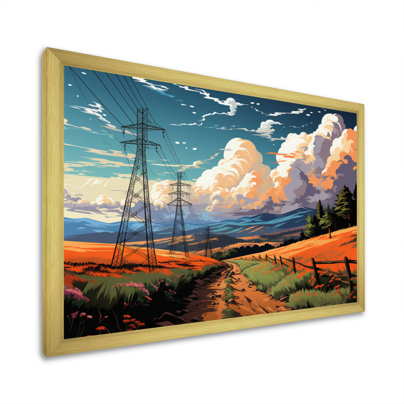 " Power Lines Gridscape Serenade III ", Gold Single Picture Framed, 12" H x 20" W x 1" D
