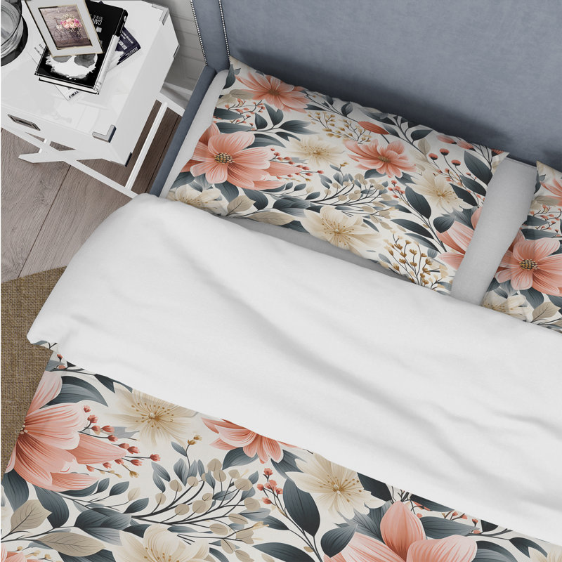 Ensemble de housse de couette Neutral Foliage III, Housse de couette pour grand lit et 2 taies décor