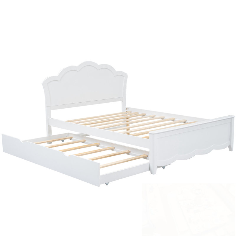 Lit plateforme double en bois avec tête de lit et lit gigogne simple