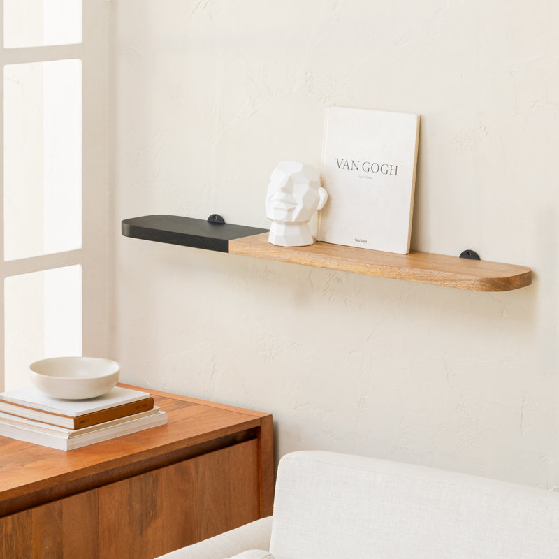 Ronella Solid Wood Wall Mounted Shelves, 1'' H X 36'' W X 6'' D, Natural/Black