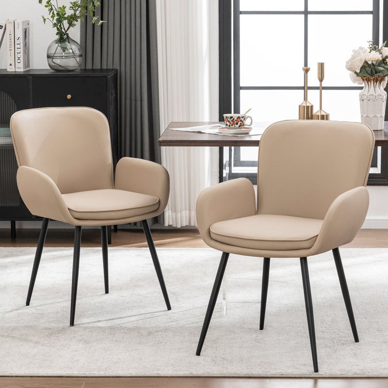 Harrod Dining Chairs With Metal Legs, Khaki Faux Leather