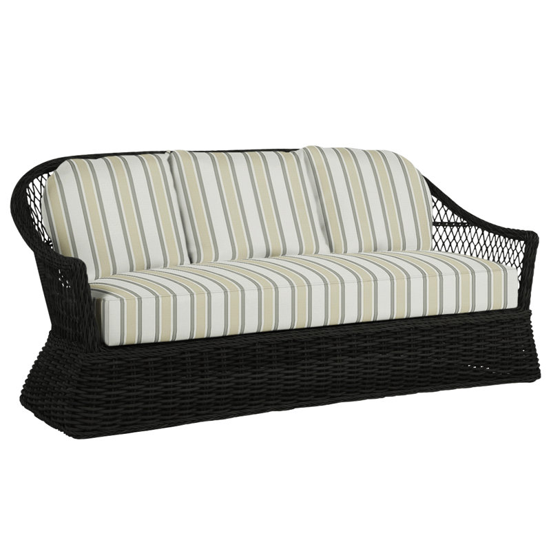 Soho 81.75" Wide Outdoor Wicker Patio Sofa with Cushions, Black, Welt, Canvas Sand