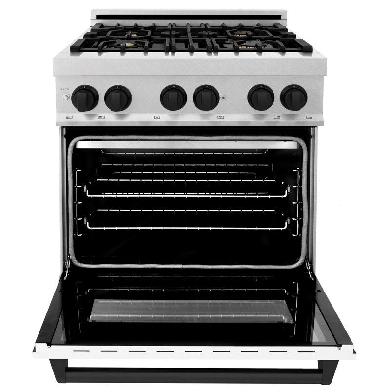 ZLINE Autograph 30" Legacy Dual Fuel Range in DuraSnow® w/ White, Matte Black Satin Stainless Steel