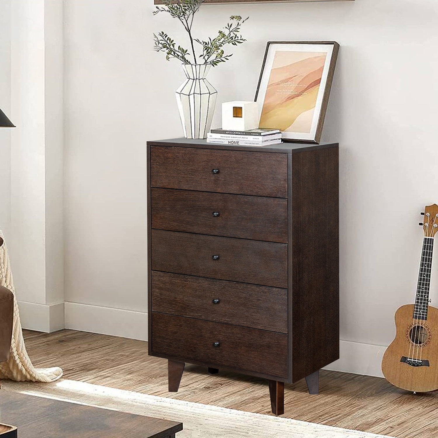 Corrigan Studio® Elsene 5 Drawers Dresser Chests for Bedroom, Living