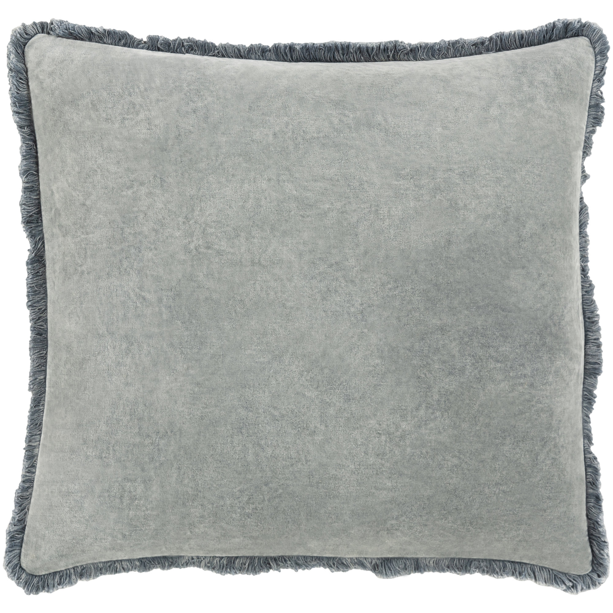Steph Fringed Cotton Throw Pillow, Down, Slate, 20" x 20"