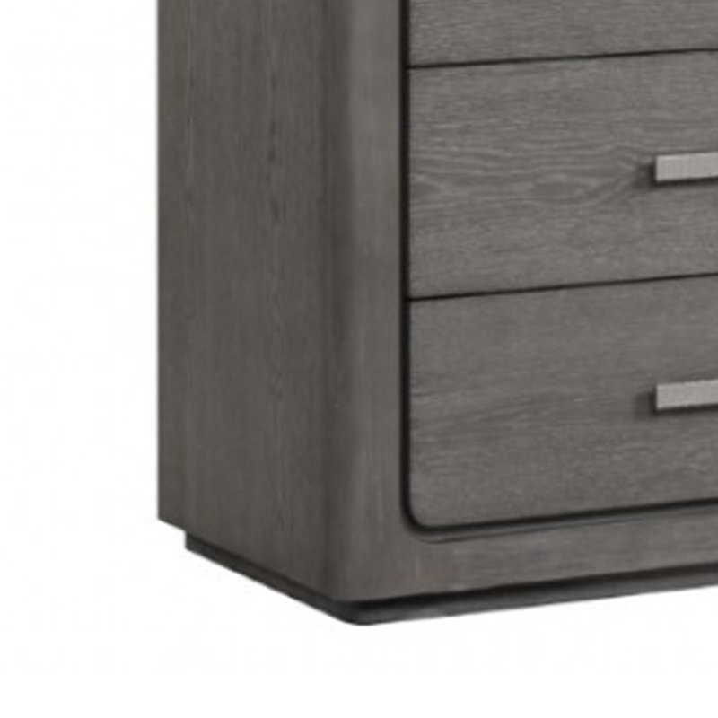 Grande commode à 5 tiroirs Thorne, rangement vertical en bois massif gris chaud