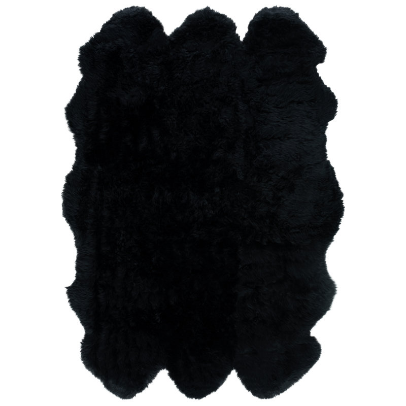 Tateos Handmade Shag Sheepskin Black Area Rug, Rectangle 5'5" x 7'7"