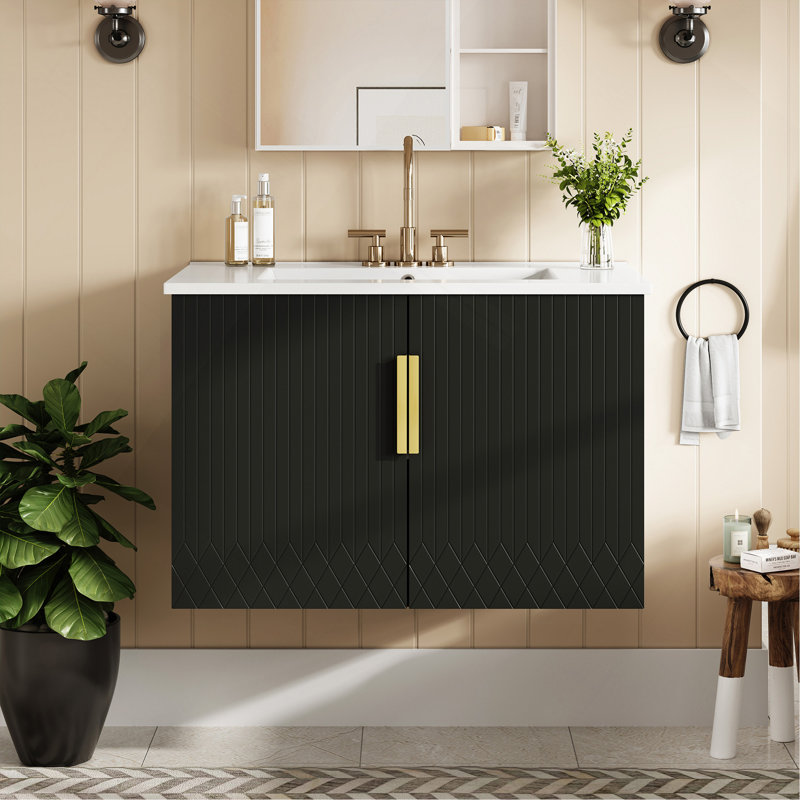 Meuble-lavabo de salle de bain 30 po avec lavabo en céramique 30 po et 3 trous, meuble-lavabo avec 2 portes à fermeture douce