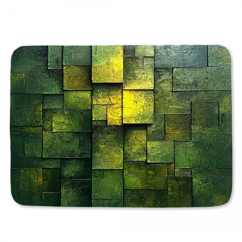 Tapis de bain texturé vert abstrait pour salle de bain, L 34 po x l 21 po