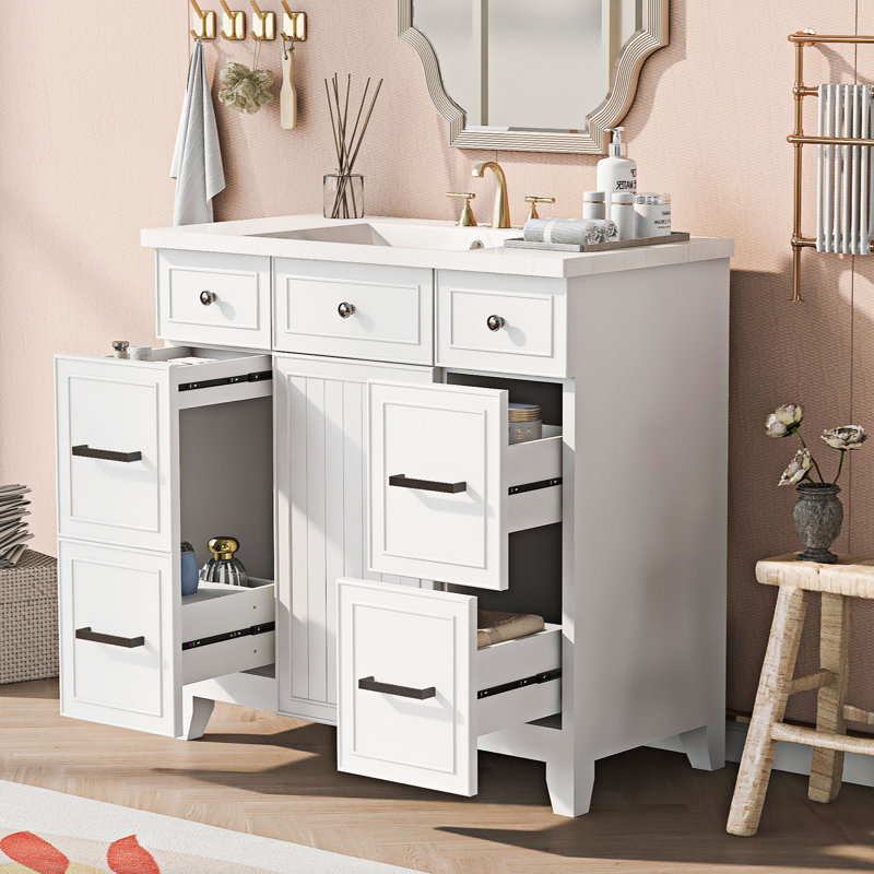Meuble-lavabo simple avec plateau en résine Milous, Blanc