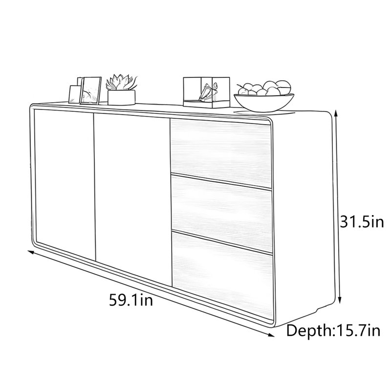 Modern Minimalist Entryway Cabinet, Black/Grey, 31.5" H x 59.1" W x 15.7" D