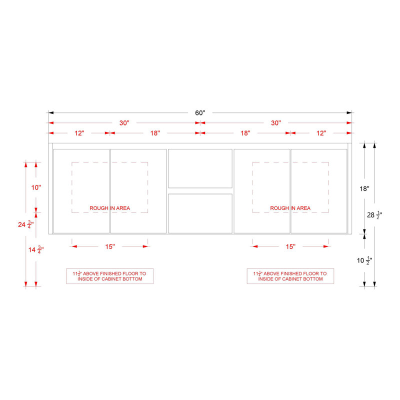 Gilded Double Bath Floating Vanity, Smoked Modern, 60"