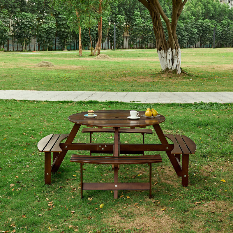 Table de pique-nique d'extérieur pour 8 personnes, Brun
