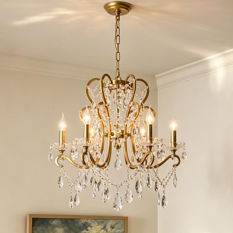 Lustre traditionnel de style bougie Valmira , H 24 po x l 24,8 po x P 24,8 po, Six lumières