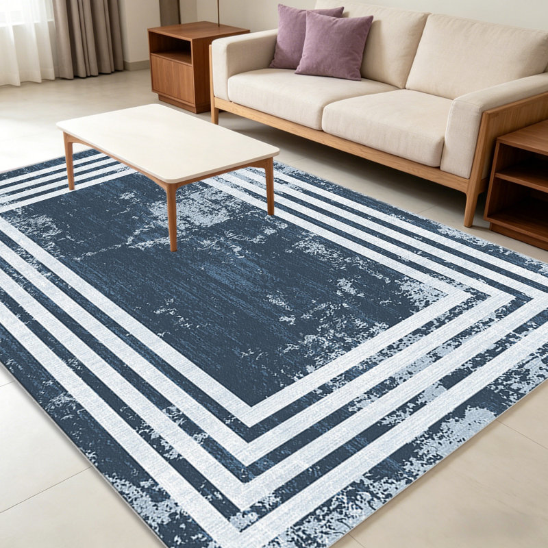Blue Multi Border carpet-easy to clean, machine-washable, soft and comfortable; suitable for door mats, kitchens, living rooms, bedrooms, corridors, and laundry areas. Easy to clean, durable carpet for home decoration.