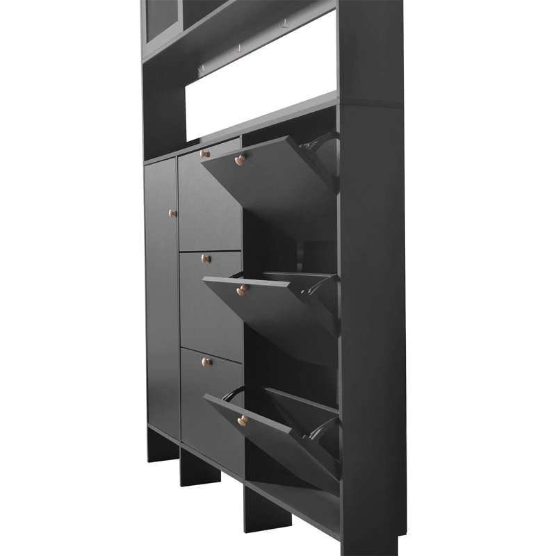 62.1 " Wide Hall Tree with Shelves and Cabinet(s), Black
