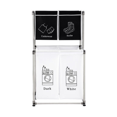 Large Capacity 2 Tier Laundry Sorter - 4 Bags, Wear- Surface Hamper With Removable Bags Waterproof, Frame For Durability