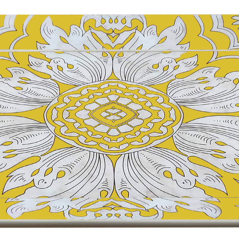 Handmade Reverse Painted Mirror Tray with Beveled Edge, 1.2" H x 13.6" W x 18.1" D, Yellow/Silver