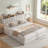 Upholstered Storage Bed Frame with 3 Drawers and 2-Tier Shelf Headboard,No-Noise-986040804-959429842