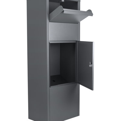 Boîte à colis verrouillée en acier gris pour porche - Fente de 33 x 15 cm, 27 x 39 x 105 cm, 15,4 kg, installation facile, grande capacité de rangement sécurisée avec serrure, configuration