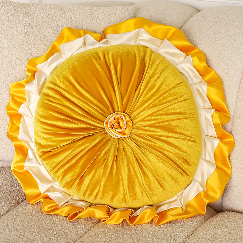 Ruffled Velvet Reversible Throw Pillow, Yellow, 18.3"H x 18.3"W