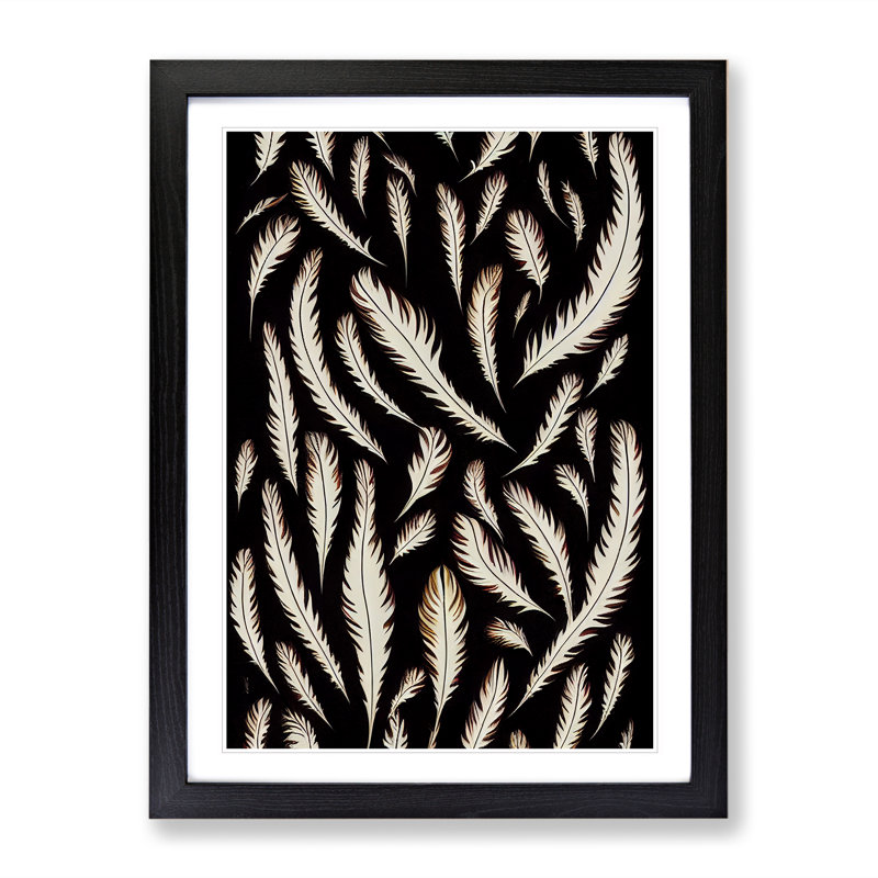 Feather Pattern No.2 - Single Picture Frame Print, Black, 64cm H x 46cm W x 2cm D