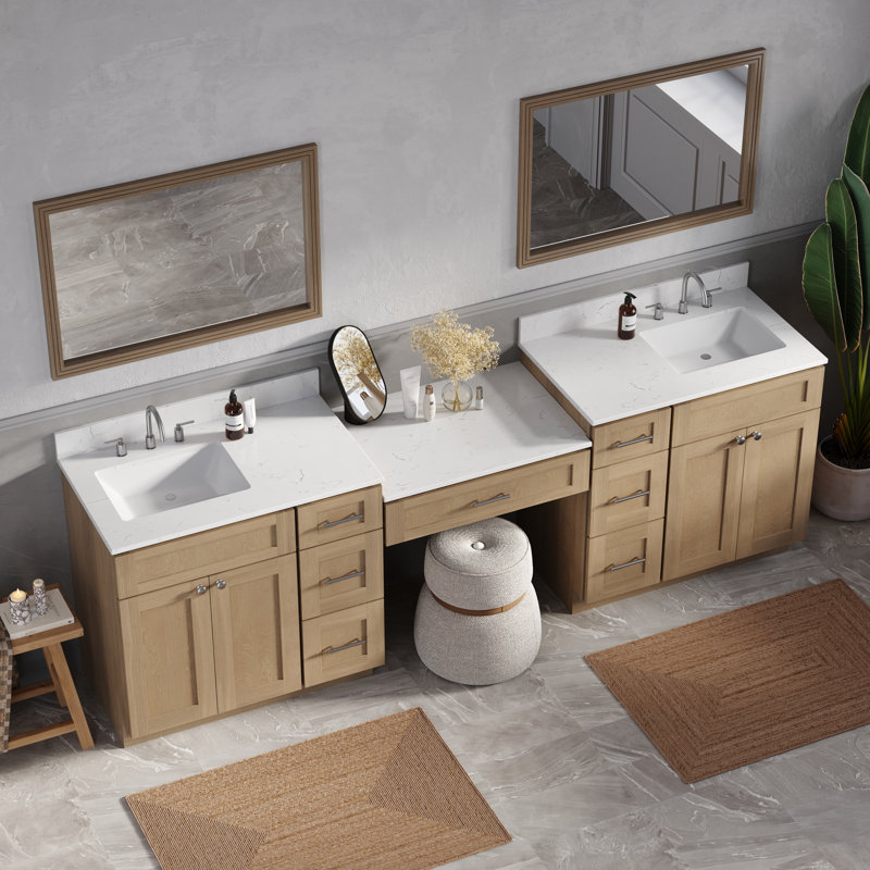 Meuble-lavabo double 103 po avec comptoir, Chêne naturel