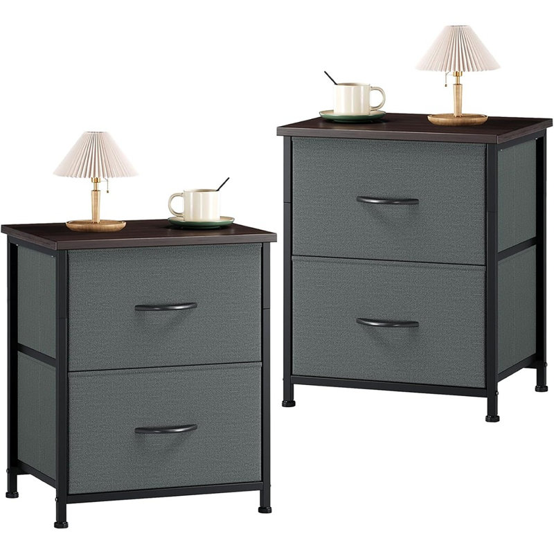 Table de chevet, ensemble de 2, petite commode pour chambre à coucher avec 2 tiroirs, table de chevet, table de bout avec bacs en tissu pour chambre d'enfant