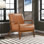 Walnut Finish Accent Chair With Foam Padding And Brown Faux Leather Modern Style For Living Room