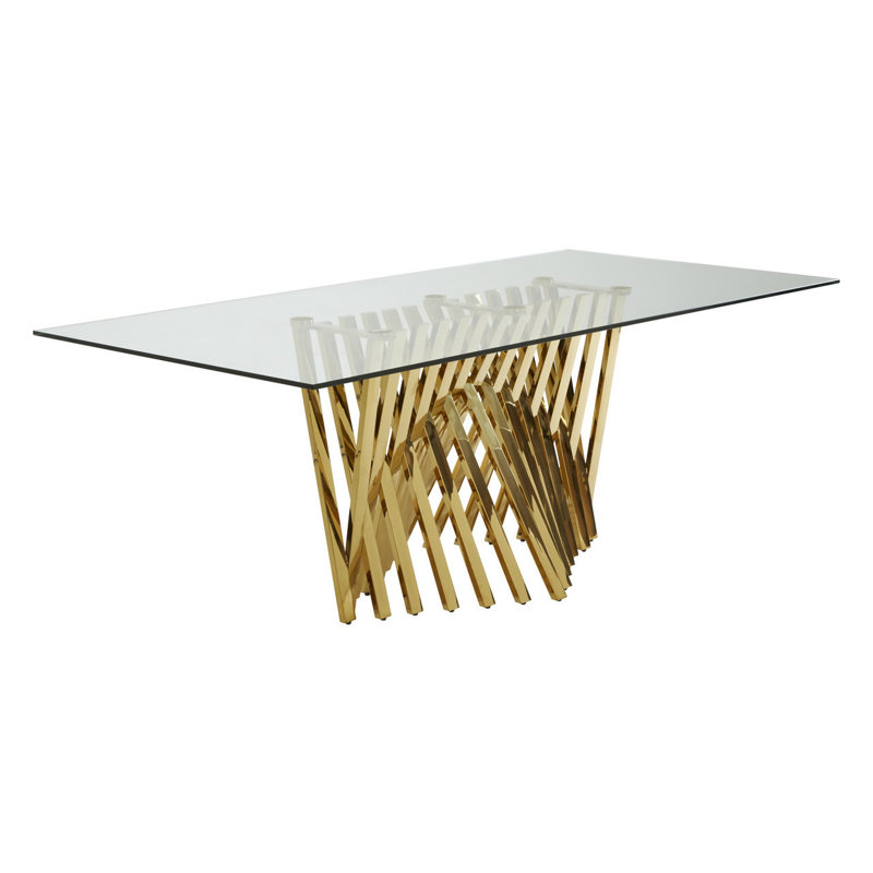 Hakon Glass Top Metal Base Dining Table, H75 x L200 x W100cm