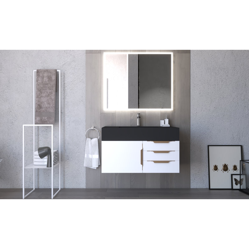 Nile 36" Wall-Mounted Single Bathroom Vanity Set, White, Black, Gold