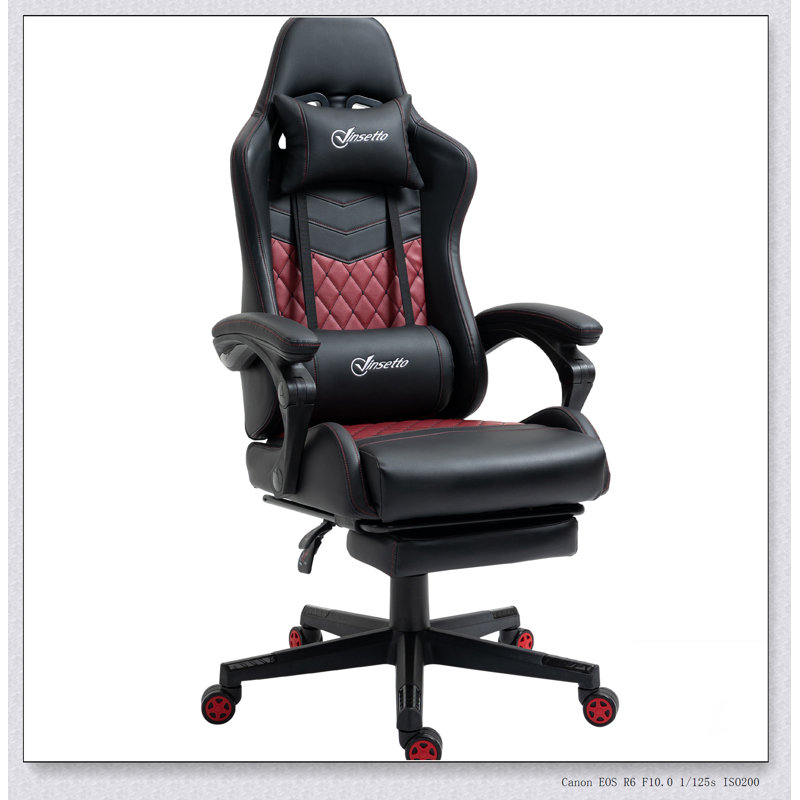 Fauteuil de jeu en cuir polyuréthane de bureau de course à dossier haut avec repose-pieds pivotant et support lombaire, hauteur réglable, noir