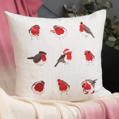 Christmas Birds Print Decorative Throw Pillow Cover 18 x 18 inches