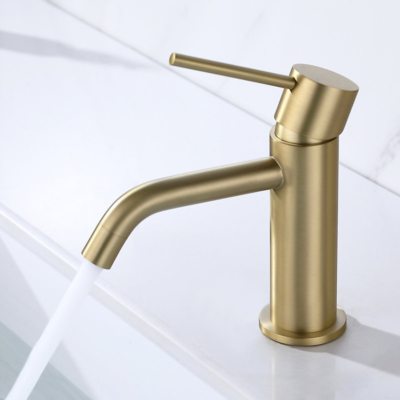 CALBASE Bathroom Sink Faucet Brushed Gold Single Handle Single Hole Stainless Steel Hot and Cold Water Valve With Pop Up Drain And Supply Lines