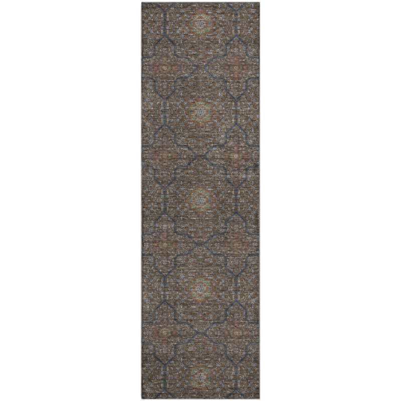 Premium Machine Washable Mayfield AMF2409 Oriental Rug, 2'3" x 7'6" Runner, Chocolate