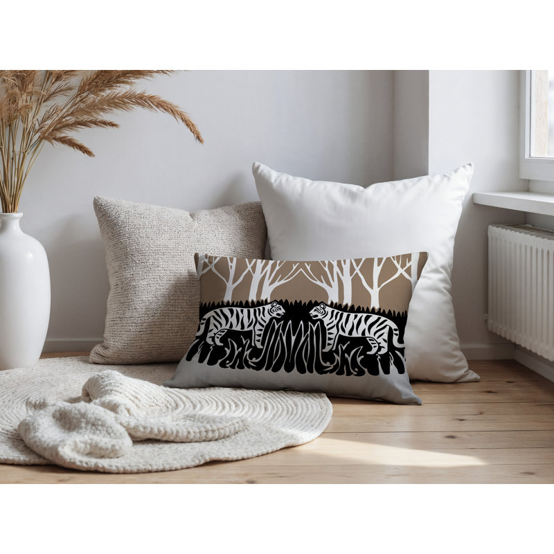 Oreiller rectangulaire réversible intérieur / extérieur Maka Tiger, H 25 po x l 18 po, Beige