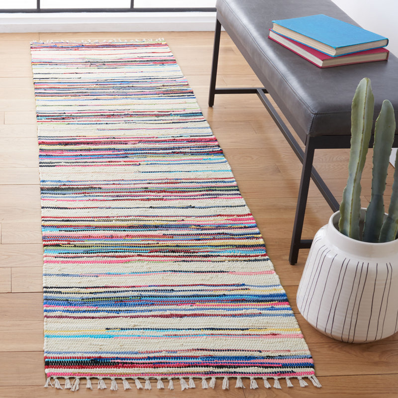 Tapis en coton tissé à la main Burks, Tapis de couloir 2 pi 3 po x 10 pi