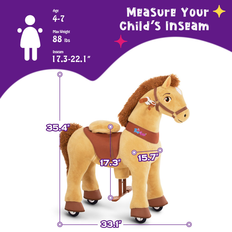 Model E Ride On Horse, Light Brown, Size 4 for Age 4-7
