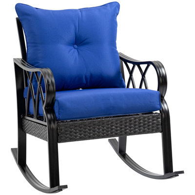 Outdoor Wicker Rocking Chair with Padded Cushions,Aluminum Furniture Rattan Porch Rocker Chair w/ Armrest for Garden,Patio,and Backyard