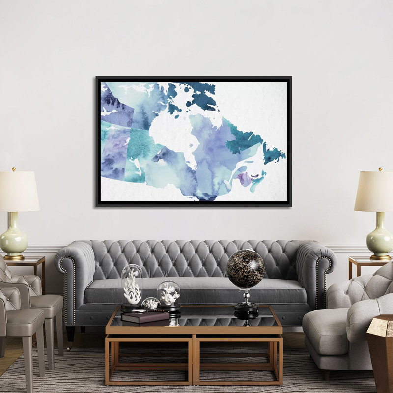 «Ikat», reproduction sur toile, H 18 po x l 26 po x P 1,5 po, Toile avec cadre noir, Pas de tapis