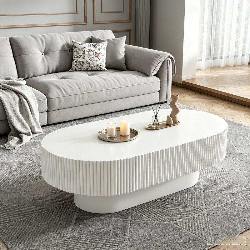 Table basse ovale élégante de 43,3 po, White