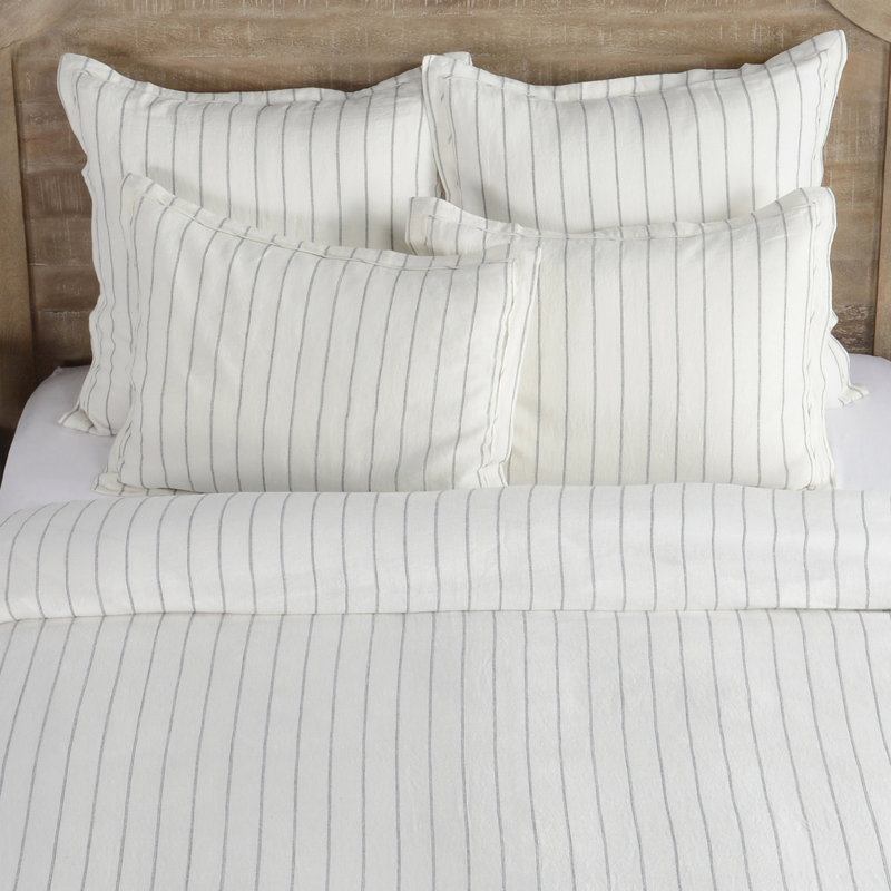 Eberly Striped Linen Duvet Cover, Queen Duvet Cover, Ivory