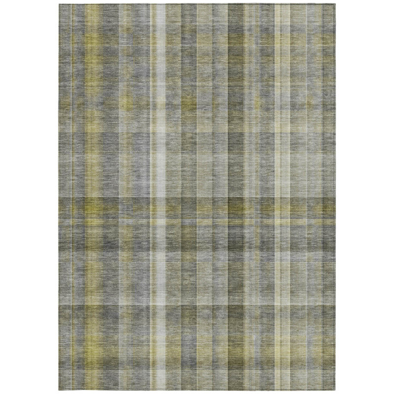 3' X 5' Gray Plaid Washable Non Skid Indoor Outdoor Area Rug
