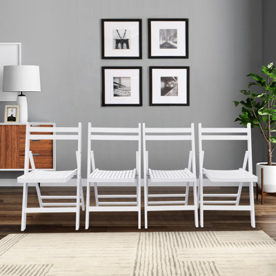 Chaise pliante en bois massif Amundson 4 - blanc avec siège à lattes pour plus de confort et de durabilité, divers événements, peu encombrant, léger, siège à 220 lb, confortable pour l'intérieur et l'extérieur