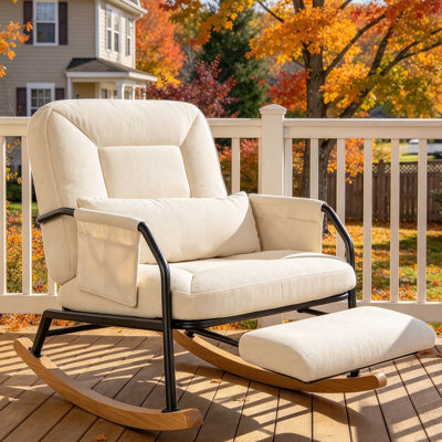 Oversized Rocking Chair with Adjustable Backrest and Retractable Footrest, Rocker Chair with Pillow and Pockets for Living Room, Bedroom,Nursery  and Balcony, Corduroy 