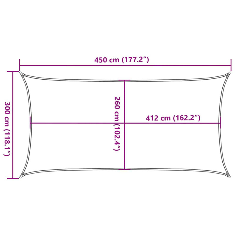 Calore 100% Polyester Oxford Rectangle Shade Sail, 3m x 4.5m, Light Grey